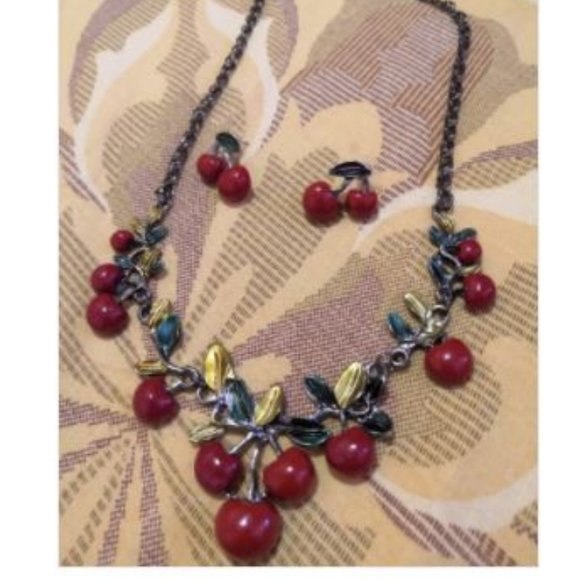 Cherry Necklace And Earrings Set - Picture 2 of 4